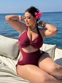 Swim SXY 2026 New Sexy Backless Spaghetti Strap One-Piece Swimsuit, Wine Red, Beach Holiday - Burgundy - View 6