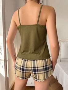 Herz Karomuster Träger-Top & Shorts Pyjama Set - Verschiedenfarbig - Übersicht 2