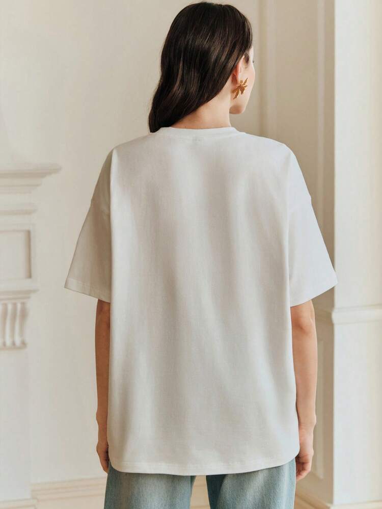 Anewsta White Round Neck Casual Short Sleeve T-Shirt, Suitable For Spring To Summer Holiday