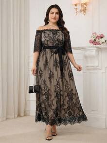 Modelyn Robe de soirée décontractée pour femmes grandes tailles avec design de taille à lacets et épaules dénudées en dentelle - Multicolore - Voir 5