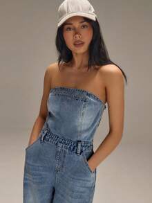 Athîral Women's Casual Washed Denim Jumpsuit For Summer - Blue - View 4