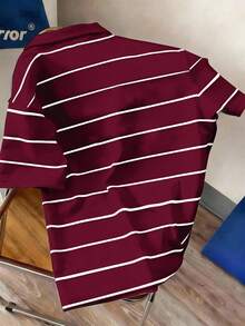 Manfinity Joysei Men's Casual Daily Commute & School Letter Striped Print Short Sleeve Polo Shirt, Summer - Red - View 2