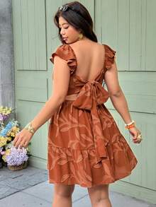 Vionelle 大码女式提花度假系带蝴蝶结腰部装饰短裙 - 珊瑚橙 - 查看 6