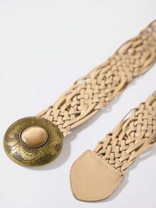 MUSERA Thắt lưng giả da dệt cỡ lớn đính khóa vàng trang trí, thích hợp cho mùa lễ hội xuân hè, phong cách miền Tây, kỳ nghỉ, đi nghỉ mát, hàng ngày. - Màu Khaki - Xem 4