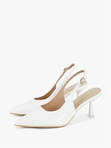 2025秋冬新款女士法式细跟露跟高跟鞋，尖头白色，百搭仙气单扣设计，优雅休闲舒适，猫跟鞋，高跟鞋，精致优雅 - 白色 - 查看 7