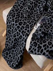 Resyla Pantalones de chándal con estampado de leopardo, moda callejera retro estadounidense Y2K para mujeres - Gris - Ver 4