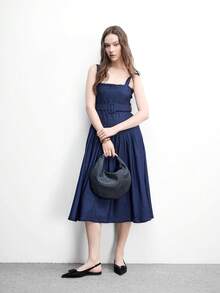 CUCCOO BIZCHIC 女士秋季黑色编织尖头后跟平底鞋，金属装饰蝴蝶结鞋 - 黑色 - 查看 6