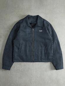 PAVTROS Áo khoác ngắn nam màu xanh hải quân và trắng kẻ sọc, kiểu dáng thường ngày, thích hợp cho mùa xuân/thu. - Màu xanh lam - Xem 4