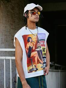 PAVTROS Camiseta de tirantes con estampado gráfico vintage para hombres, camisetas de rapero para hombres, camisetas gráficas para hombres - Blanco - Ver 6