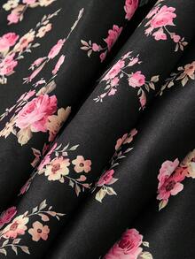 SHEIN MOD Off-Shoulder Fishtail Waist Flared Floral Print Mini Dress With Black Background - Multicolor - View 7