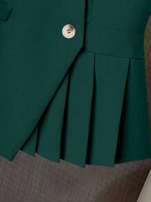 Chaleco asimétrico de mujer con cuello en V con botones, plisado, de unicolor elegante y romántico, moda de viaje para el Día de San Valentín - Verde - Ver 3