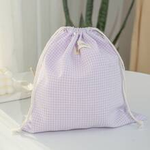 [Cute Checkered Storage Bag]1pc Drawstring Bag - Charming Fabric Gift & Storage Pouch With Motif, Perfect For Jewelry, Cosmetics, Travel Essentials & Home Organization - Multicolor - View 4