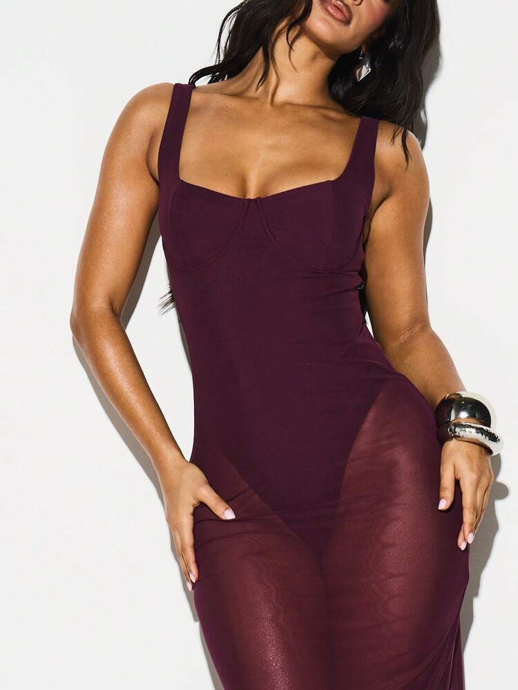 KIZN Sleeveless Square Neck Bodycon Maxi Dress