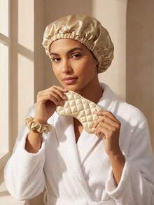 3-Piece Shower Cap Set, Blackout Eye Mask + Nightcap + Hair Band, Sleep Set, Adjustable Tightness - Multicolor - View 6