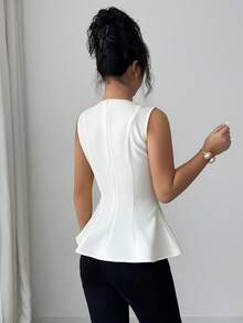 Selianne Women's Elegant White Summer Office Peplum Top,Vintage French Style Round Neck Sleeveless Buttoned Gathered A-Line Camisole Shirt,Business Work Tops - Apricot - View 2