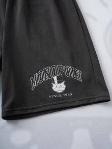 MONOPOLY X SHEIN 男童夏季休闲卡通字母印花背心和短裤套装 - 灰色 - 查看 8