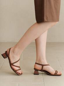 女士棕色系带高跟凉鞋，简约优雅时尚休闲女士凉鞋 - 棕色 - 查看 6