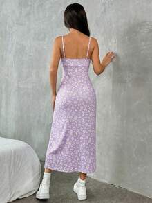 SHEIN EZwear 新款春夏印花针织吊带开衩连衣裙，女士度假夏季性感连衣裙，薰衣草色连衣裙，薰衣草色套装，薰衣草色碎花连衣裙，紫色碎花连衣裙，紫色开衩连衣裙，薰衣草雏菊印花连衣裙，夏季中长连衣裙，性感开衩连衣裙，淡紫色连衣裙，紫色夏季连衣裙，薰衣草色两件套，性感春季连衣裙，女士夏季连衣裙，女士连衣裙，女士夏季套装，女士服装连衣裙，惊艳连衣裙 - 紫丁香色 - 查看 2