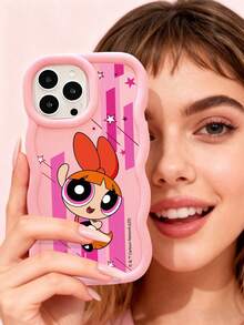 THE POWERPUFF GIRLS X SHEIN 飞天小女警花花粉色波浪纹硅胶手机壳，镜头保护防震，可爱动漫日常礼物配件，兼容iPhone和Galaxy手机，兼容iPhone 16/iPhone 17/iPhone 17 Pro Max/iPhone 12 Pro，兼容iPhone 17 Pro，Galaxy S25 Ultra，可爱手机壳，Galaxy S24 Ultra，快速发货 - 粉色 - 查看 7