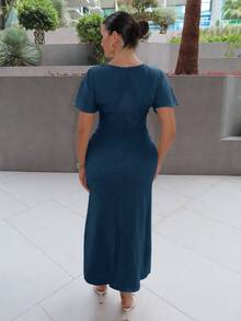 MDEdit Women's Solid Color Linen Blended Summer Dress Women Casual Dress Women Birthday Outfit Elegant Evening Dress Blue Formal - Navy Blue - View 4
