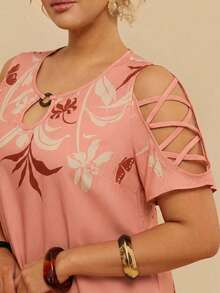 Travachic Plus Size Women Floral Print Casual Short Sleeve Dress - Multicolor - View 5