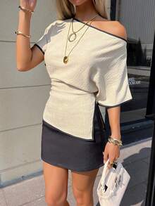 Siren Gaze Women's Trim Shoulder Short Sleeve Fitted Fashion Blouse Women Casual Outfits Outfit Ideas For Women Trending Outfit Chic Outfit Outfit Accessories - Multicolor - View 4