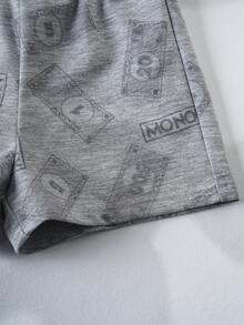 MONOPOLY X SHEIN Set 2pcs Baju dan Celana Pendek Kasual Bayi Laki-laki Motif Monopoli Kerah Bulat - Grey - View 8