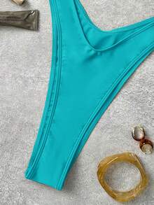 Costavie 纯色粗肩带镂空时尚独特装饰性感度假连体泳衣 - 淺藍色 - 查看 5