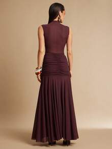 Silquee 女士无袖立领连体衣，春夏款 - 咖啡棕 - 查看 4