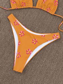 Swim Vcay 2pcs/Set New Ditsy Floral Halter Sexy Bikini Swimwear For Women - Multicolor - View 3