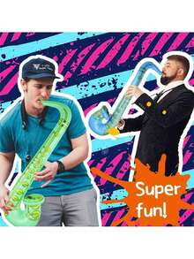80s & 90s Party Decorations Birthday Carnival Party Gifts Inflatable Rock Star Party Instrument Set, 6-Pack Inflatable Party Props - 6 Random Color Inflatable Saxophones - Multicolor - View 7