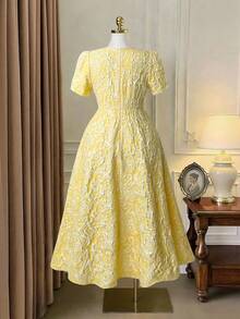 Ellevyn Gold,Summer,1920s Flapper,Elegant,Wedding Plus Size Women's Dresses,Short Sleeve Mid-Length Spring & Summer Yellow Graduation Outfit Carnival Costume - Multicolor - View 3
