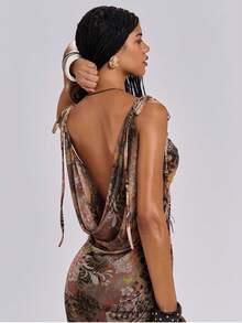 ROMWE Y2K性感露背深V领吊带鱼尾长裙，度假必备 - 彩色 - 查看 2