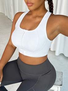 Easithlete Plus Size High Impact Front Closure Adjustable Sports Bra - White - View 4