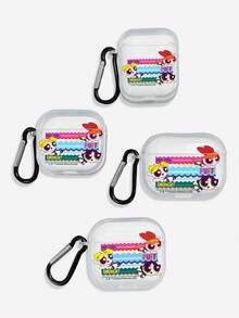 THE POWERPUFF GIRLS X SHEIN Ốp bảo vệ tai nghe trong suốt hình Powerpuff Girls (Tặng kèm móc khóa), Phụ kiện hoạt hình anime dễ thương, Phù hợp với tai nghe không dây 1/2/Pro/Pro 3, Giao hàng nhanh - Trong sáng - Xem 4