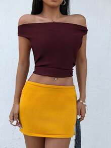 INAWLY Ensemble débardeur court en tricot à col drapé et nœud à la taille et mini-jupe en tricot de couleur unie pour femmes - Multicolore - Voir 3