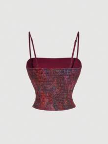 SHEIN MOD 女士扎染花卉褶皱吊带背心和荷叶边腰中长裙两件套 - 彩色 - 查看 8