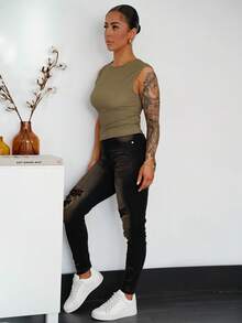 SAYEHFBABY Women's All-Match Versatile Textured Fitted Tank Top, Summer Boho Green Christmas Casual - Army Green - View 4