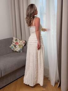 Jeta Ari 女士杏色优雅荷叶边吊带背心和迷你裙两件套，度假装，夏季女装，西式女装，乡村风女装，度假两件套 - 杏色 - 查看 2