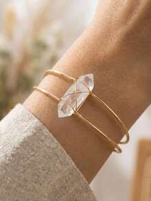 Cirelle 天然石六边形手镯 – 开口式，金属丝缠绕，时尚宝石手链，女士佳选，节日及派对礼物之选 - 彩色 - 查看 2