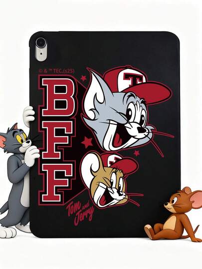 TOM & JERRY X SHEIN 汤姆和杰瑞猫鼠好朋友图案黑色平板电脑保护套，时尚保护套，防震防刮，兼容iPad，日常学习/工作配件，快速发货，适用于iPad，兼容iPad A16，兼容iPad Air 11英寸，兼容iPad第11代