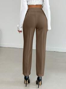 Women's Solid Color High Waist Casual Loose Pants - Mocha Brown - View 2