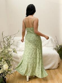 CovetEZ Vestido de tirantes elegante de unicolor y jacquard para tallas grandes en verano - Multicolor - Ver 2