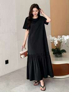 DAZY Spring & Summer Loose Business Casual Fashion Office Wear T-Shirt Dress For Women - Black - View 7