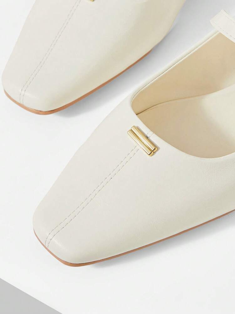WOMEN'S MINIMALIST METAL DECOR SQUARE TOE FLAT SHOES SPRING SHOES