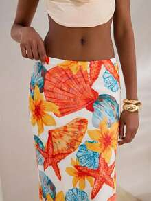 Opulessa 女士针织网眼印花低腰修身鱼尾裙 - 彩色 - 查看 4