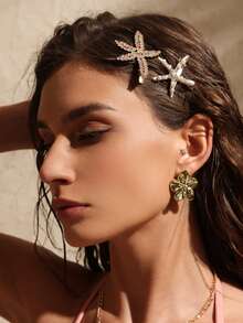 Swim Chiccia 3件套复古仿珍珠装饰海星造型发夹，时尚发髻造型配饰，适合女性和女孩日常佩戴，头部配饰，女士发饰 - 彩色 - 查看 3