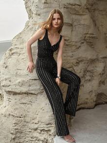 MOTF PREMIUM SEQUIN WIDE LEG CAMI JUMPSUIT - Black - View 4