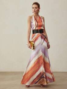 MOTF PREMIUM SATIN OMBRE PRINTED MAXI SKIRT, SPRING/SUMMER - Multicolor - View 1