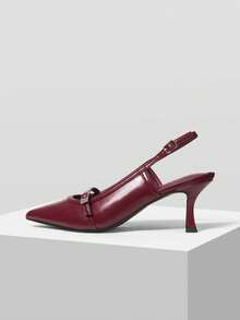 MOTF WOMEN POINTED TOE BUCKLE PUMPS - Burgundy - View 2
